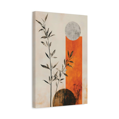 Abstract Botanical Canvas Print — Orange Geometric Sun & Moon Wall Art