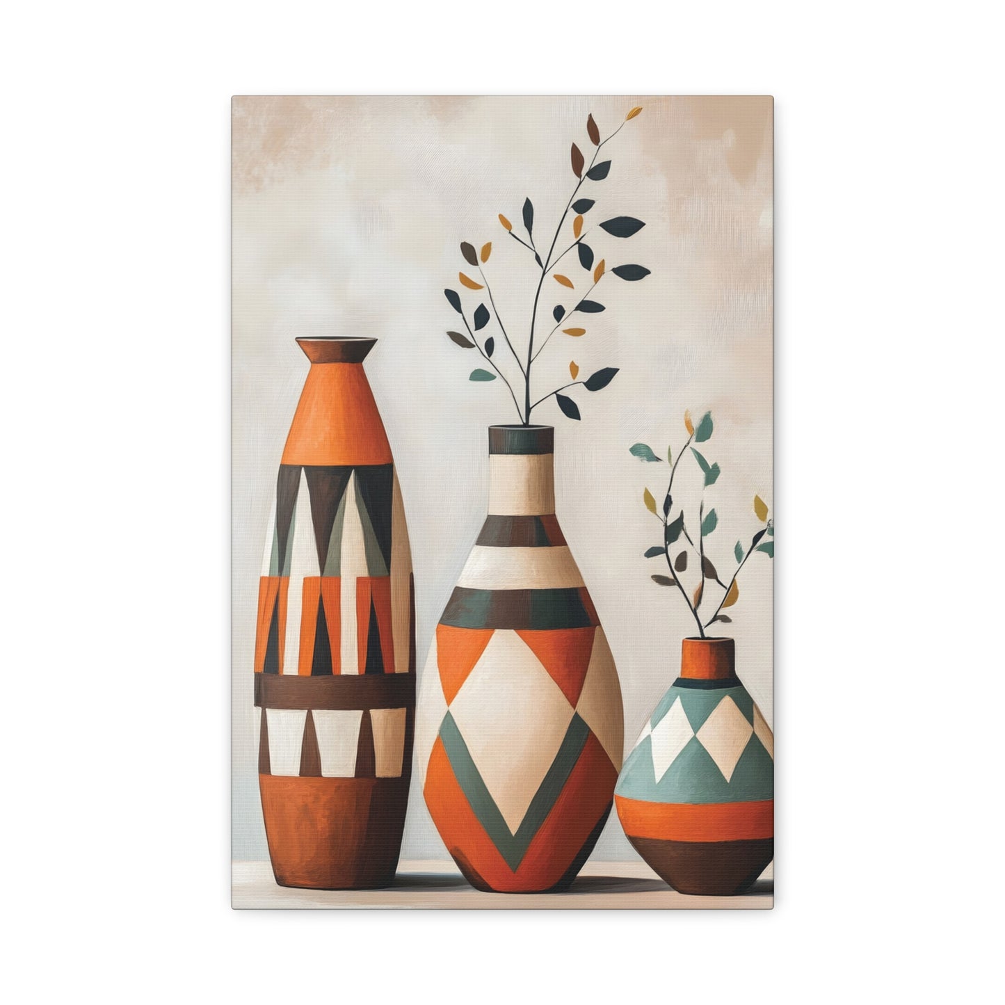 Geometric Vases Canvas Wall Art – Boho Tribal Matte Stretched Print
