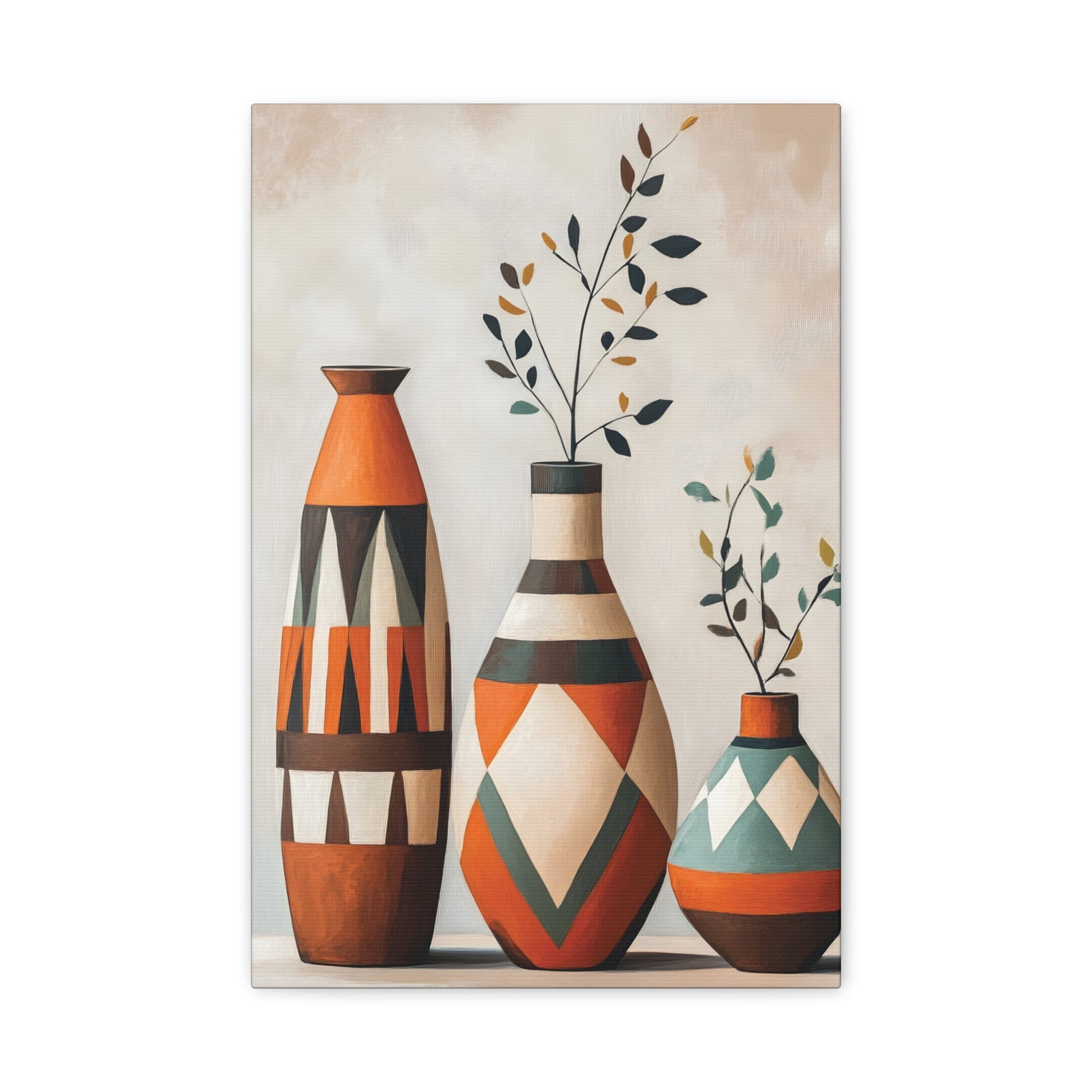 Geometric Vases Canvas Wall Art – Boho Tribal Matte Stretched Print
