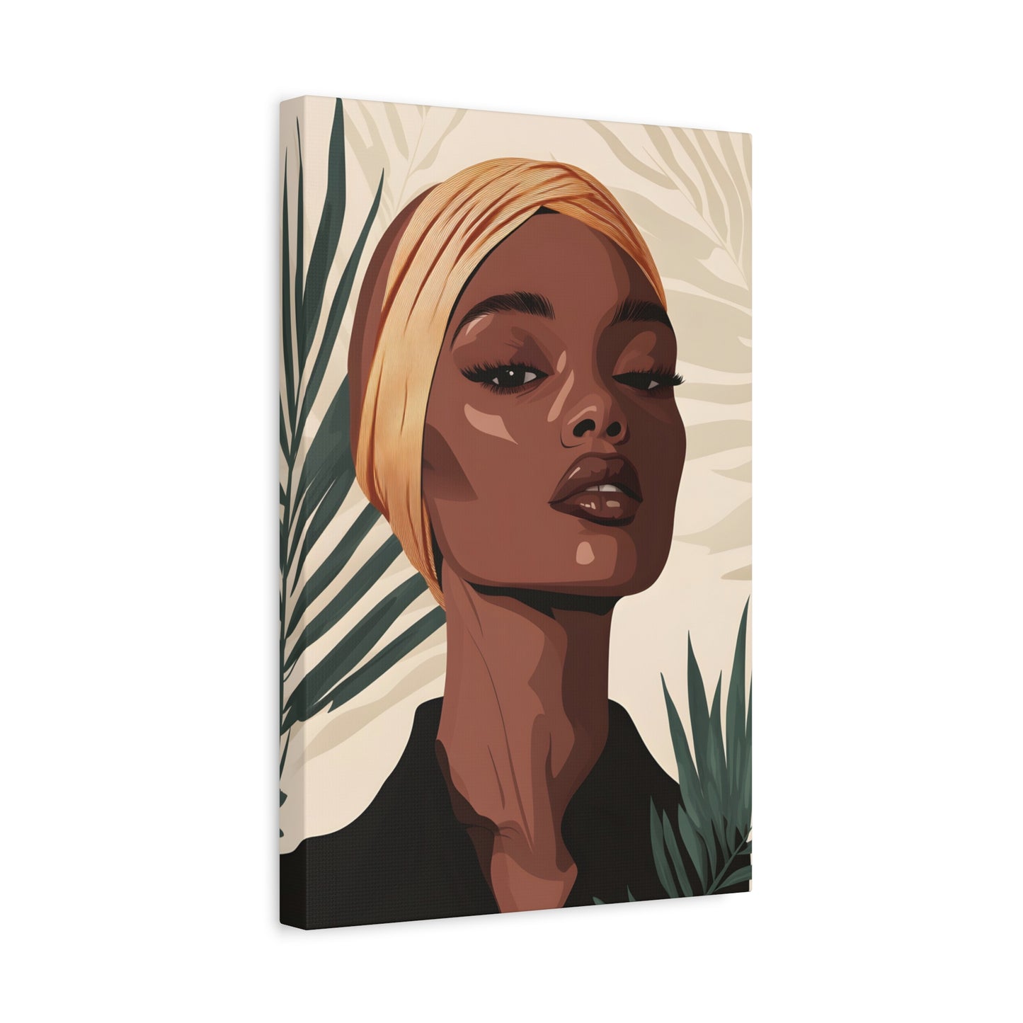 Canvas Wall Art — Elegant Tropical Portrait of Woman in Headwrap