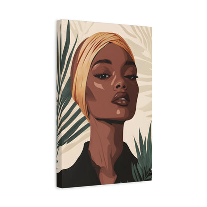 Canvas Wall Art — Elegant Tropical Portrait of Woman in Headwrap