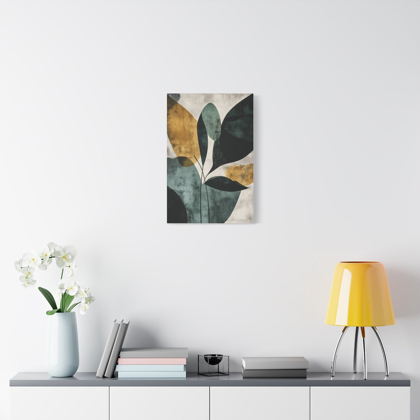 Modern Botanical Abstract Wall Art in Teal and Ochre