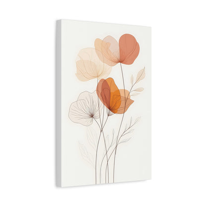 Botanical Bloom Matte Canvas Wall Art — Minimal Orange Floral Stretched Print