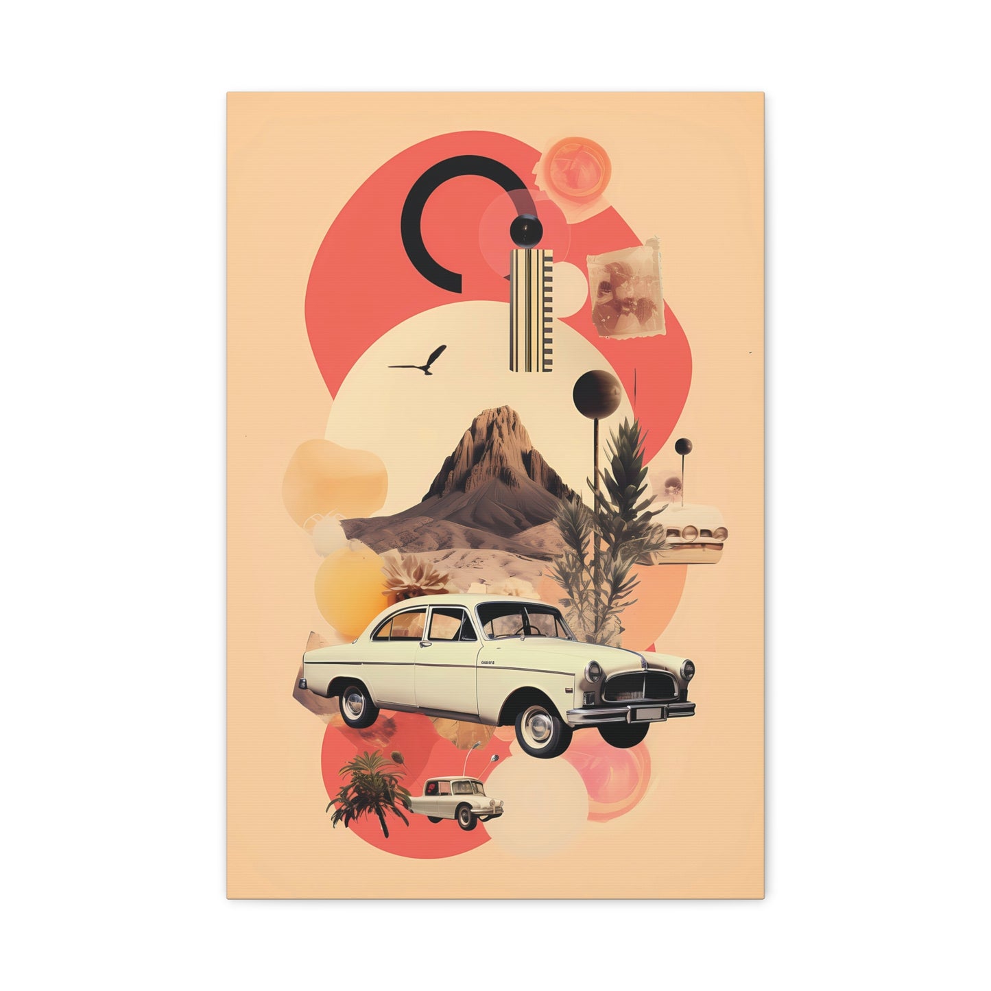 Retro Desert Landscape Canvas Print, Vintage Car Artwork
