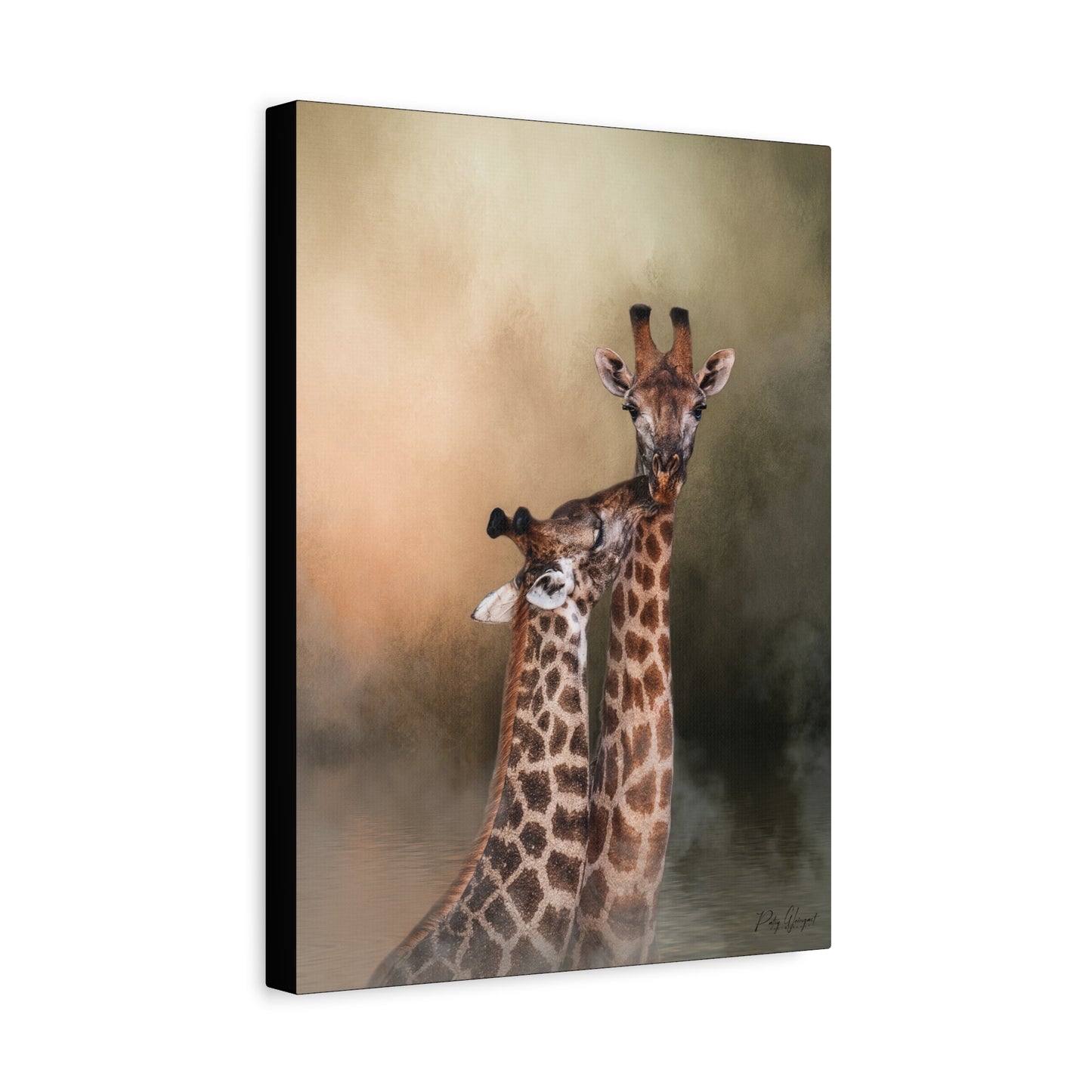 Grace at the Water’s Edge – African Giraffe Pair Canvas Print by Photographer Patsy Weingart