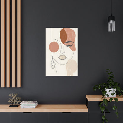 Abstract Woman Face Canvas Art – Minimal Line Portrait in Earth Tones