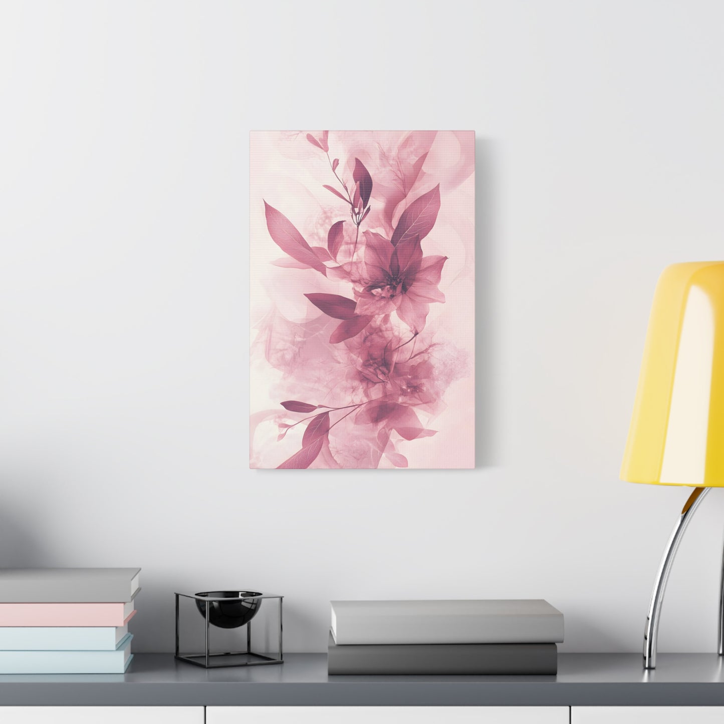 Blush Floral Canvas Wall Art — Pink Botanical Matte Stretched Canvas