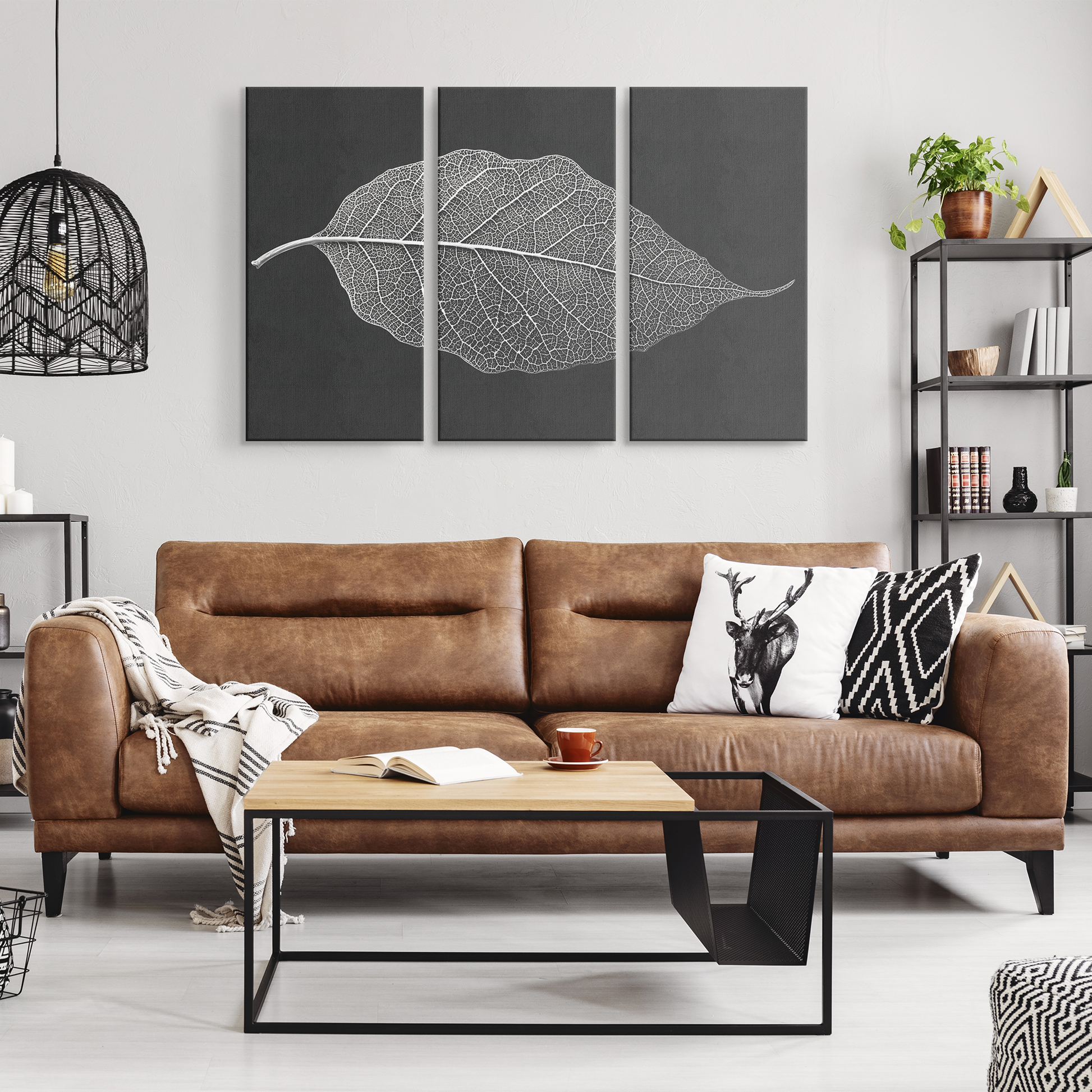 Simple 3 Pieces Leaf Art Canvas
