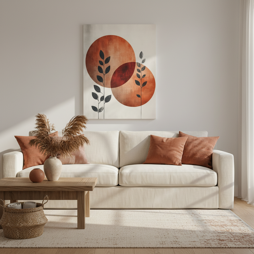 Abstract Botanical Canvas Print — Terracotta Circles Wall Art
