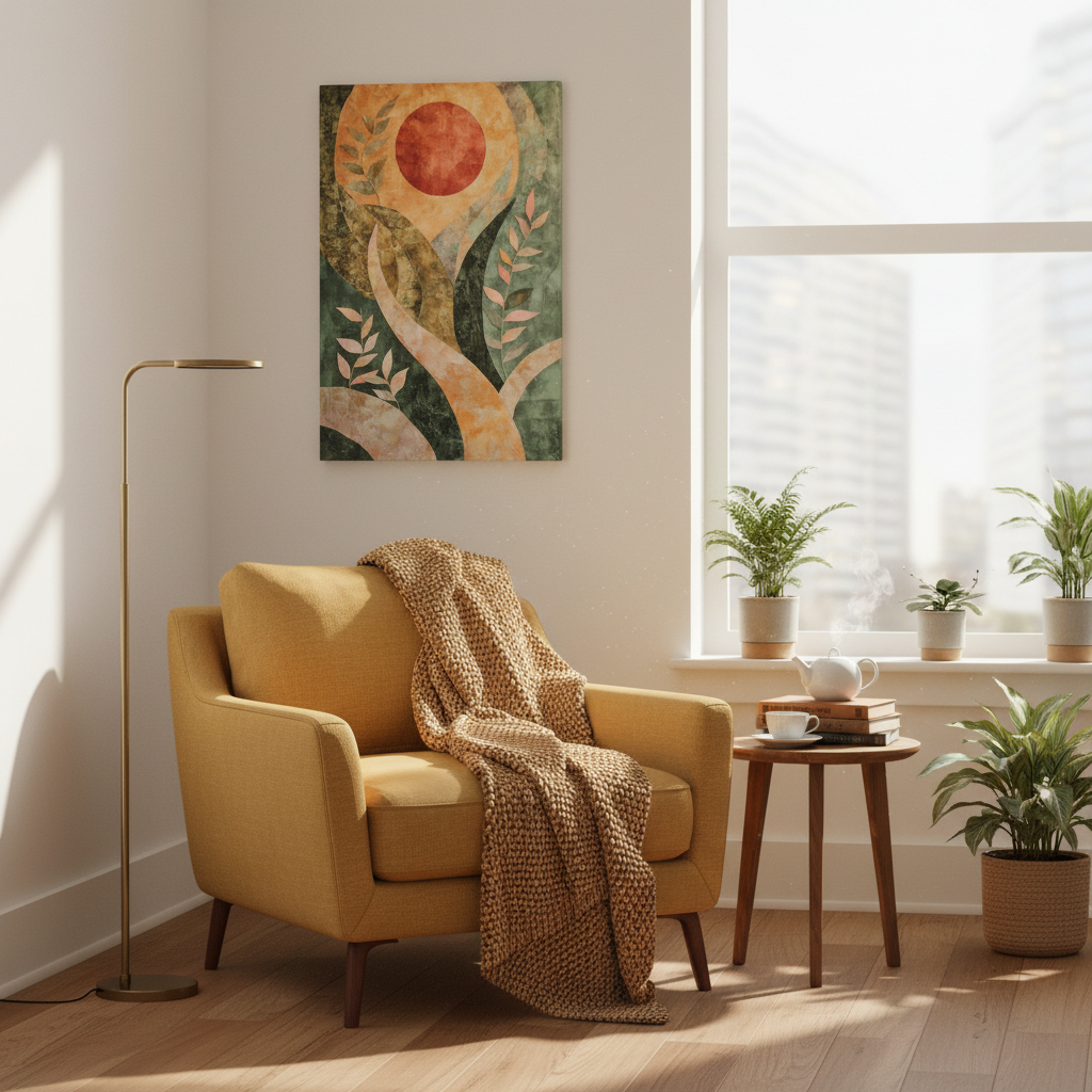 Abstract Botanical Sun Canvas Print — Matte Stretched Wall Art