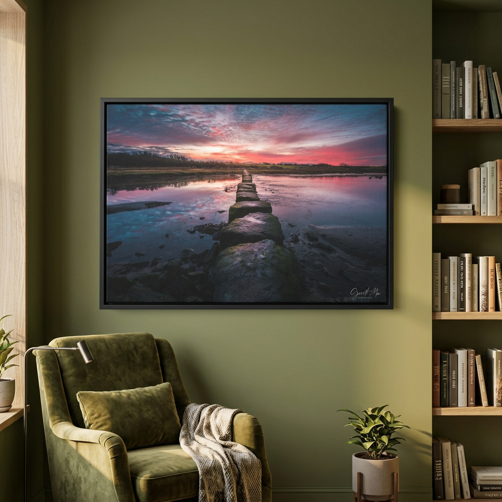 Afon Braint Ynys in November By Photographer Gareth Mon Jones | Autumn Sunset Over the Stepping Stones