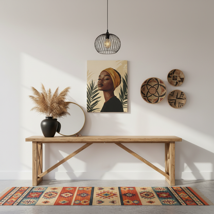 Modern Afrocentric Portrait Canvas — Elegant Woman with Headwrap Matte Stretched Print