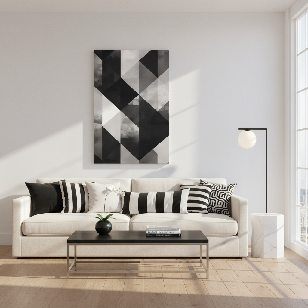 Architectural Balance — Monochrome Abstract Geometric Print