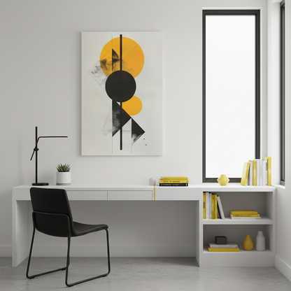 Bauhaus Circles — Yellow and Black Minimalist Print