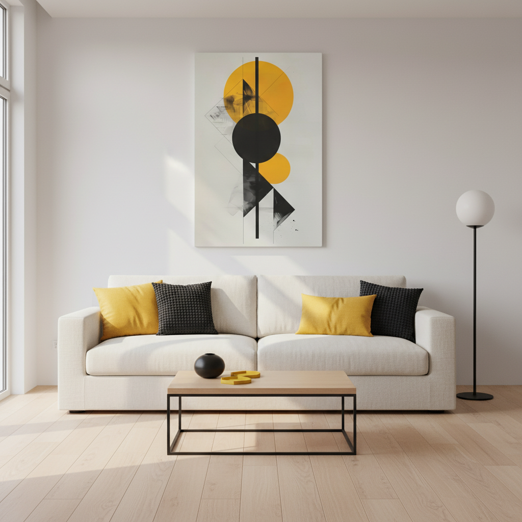 Bauhaus Circles — Yellow and Black Minimalist Print