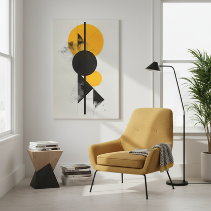 Bauhaus Circles — Yellow and Black Minimalist Print