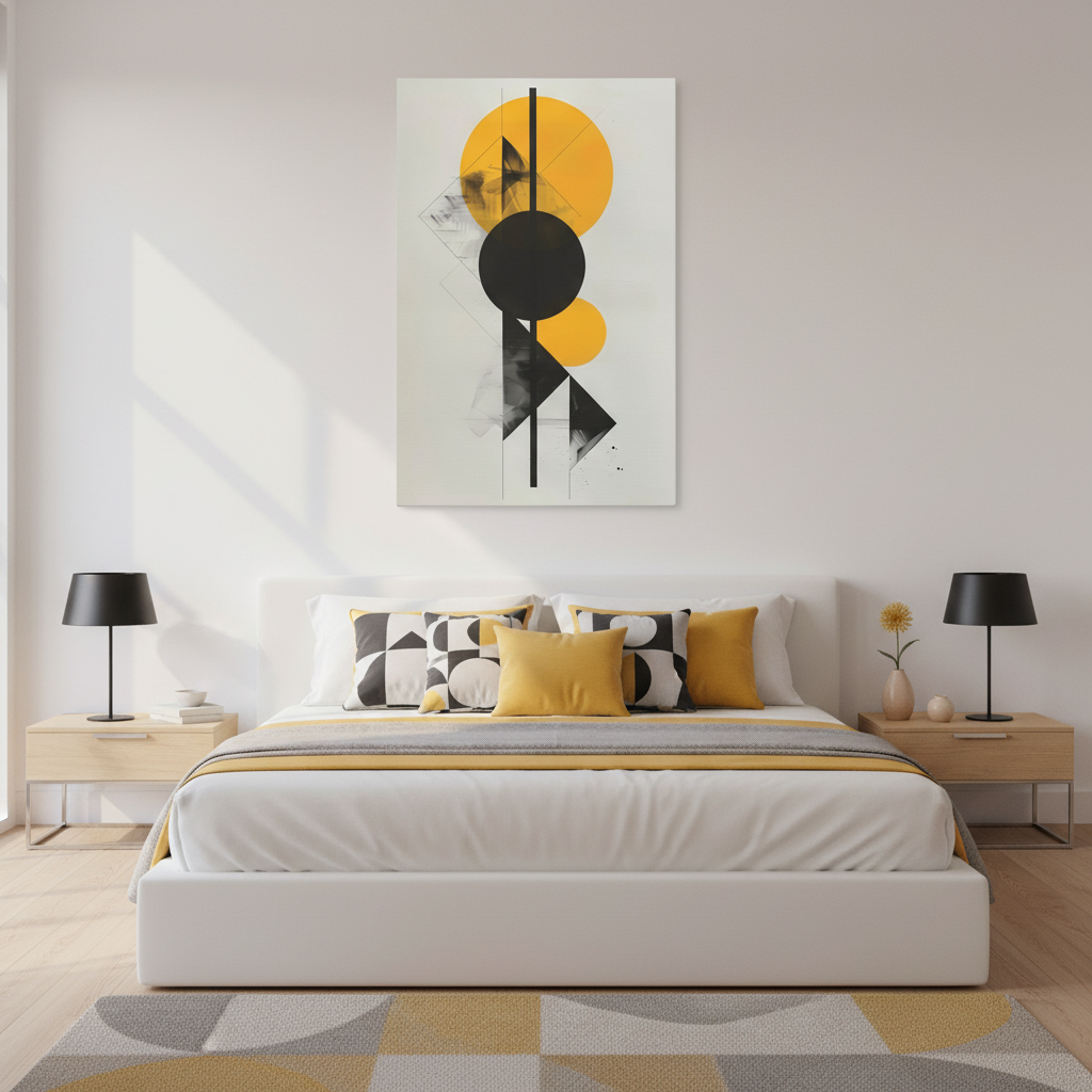 Bauhaus Circles — Yellow and Black Minimalist Print