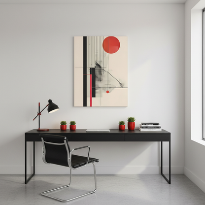 Bauhaus Inspired Canvas Print: Geometric Structure in Black and Sun Red
