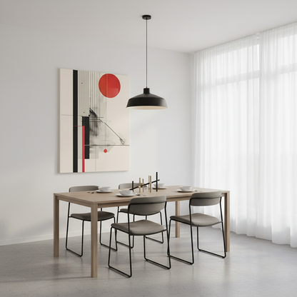 Bauhaus Inspired Canvas Print: Geometric Structure in Black and Sun Red