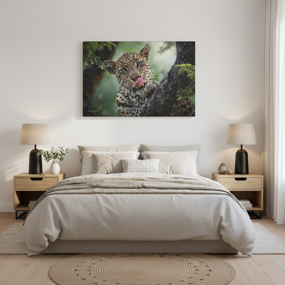 Leopard Gaze in the Canopy – African Wildlife Canvas Print by Photographer Patsy Weingart