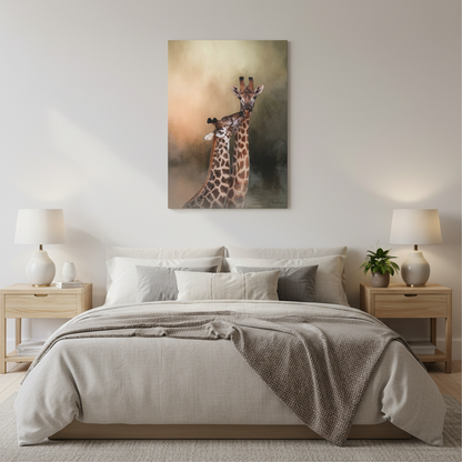 Grace at the Water’s Edge – African Giraffe Pair Canvas Print by Photographer Patsy Weingart