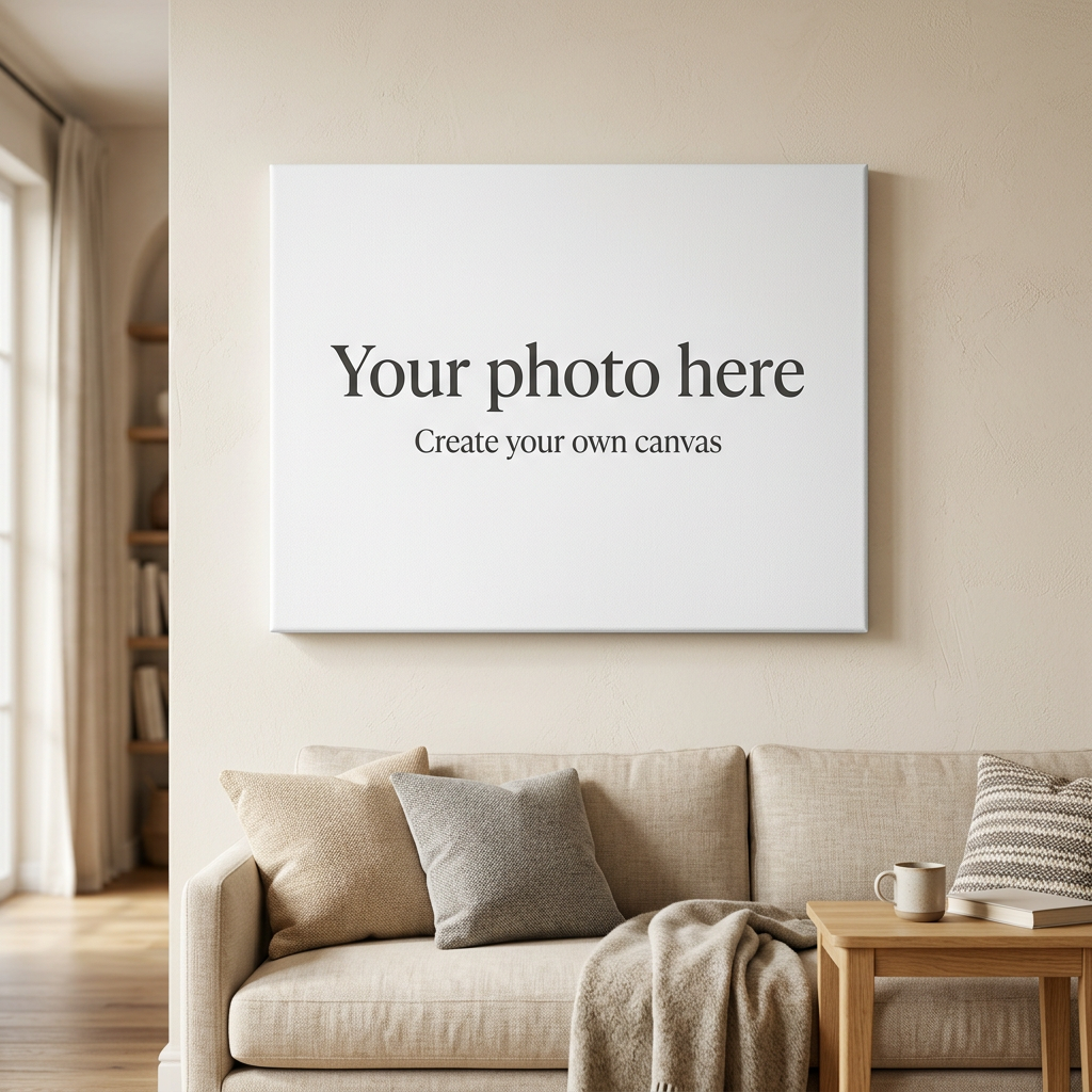 Blank personalised canvas mockup in a cosy home setting