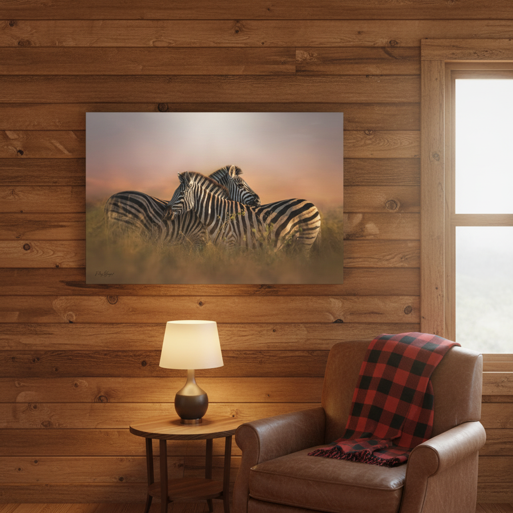 Crossed Zebras at Sunset – By Photographer Patsy Weingart