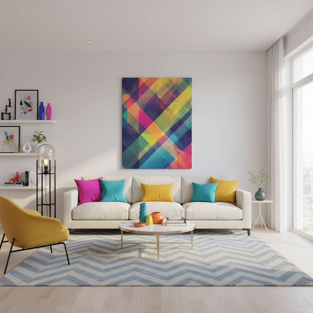 Chromatic Explosion Canvas Art: Abstract Geometric Overlap