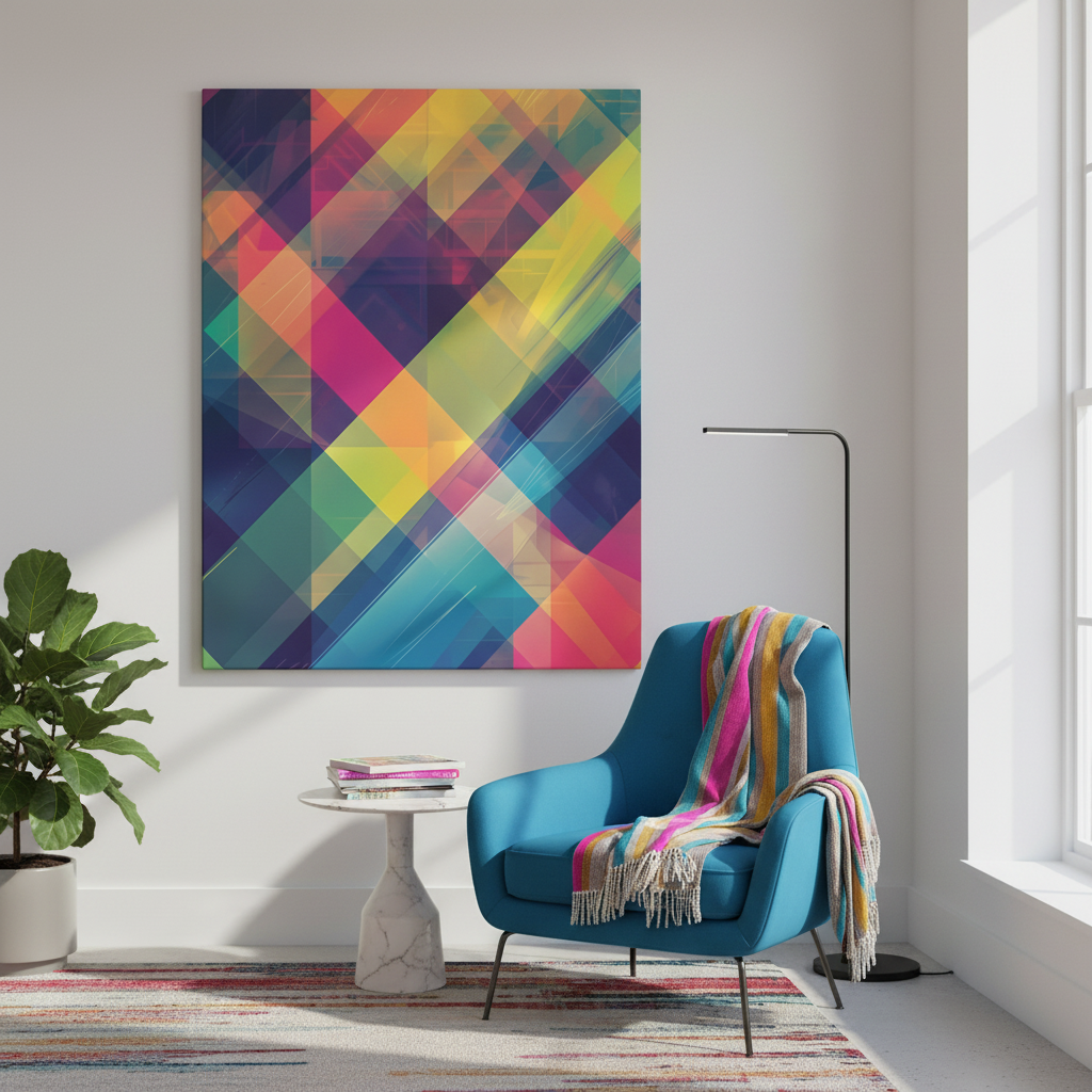 Chromatic Explosion Canvas Art: Abstract Geometric Overlap