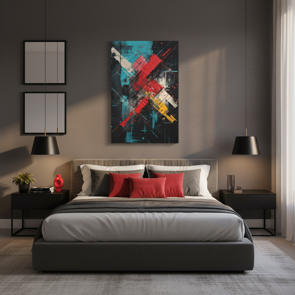 Crimson Impact — Bold Geometric Abstract Wall Art