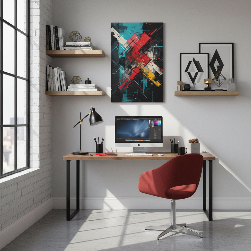 Crimson Impact — Bold Geometric Abstract Wall Art