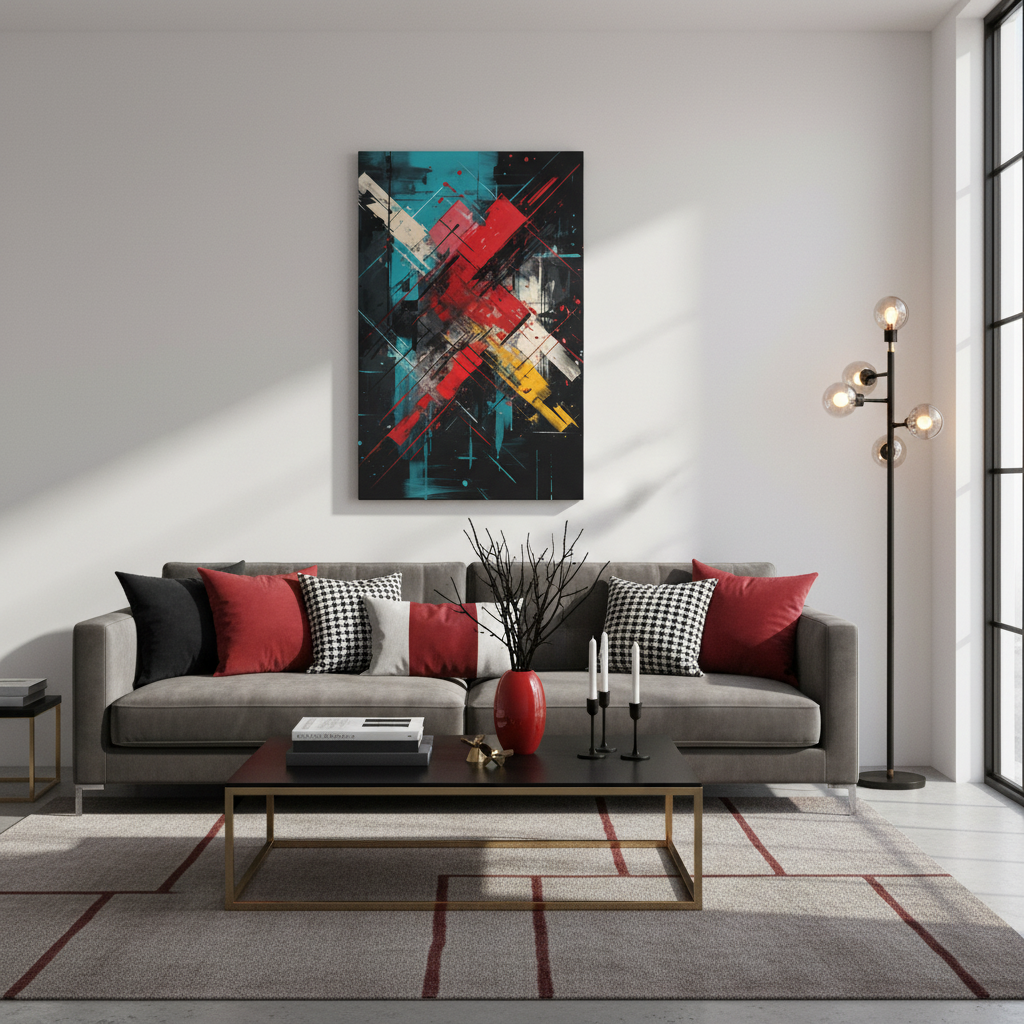 Crimson Impact — Bold Geometric Abstract Wall Art