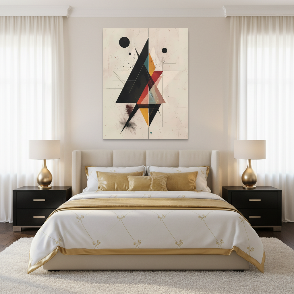 Deconstructed Geometry Canvas Art: Abstract Tension in Black and Gold