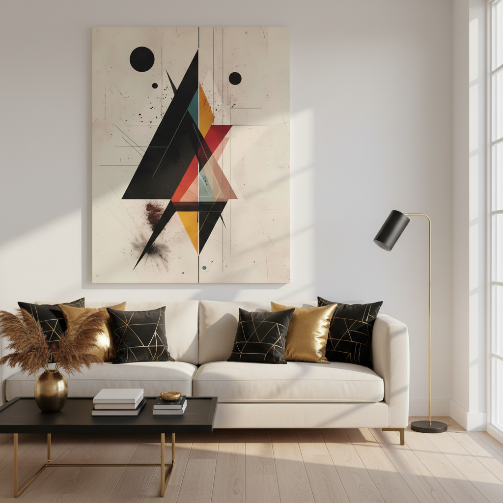 Deconstructed Geometry Canvas Art: Abstract Tension in Black and Gold