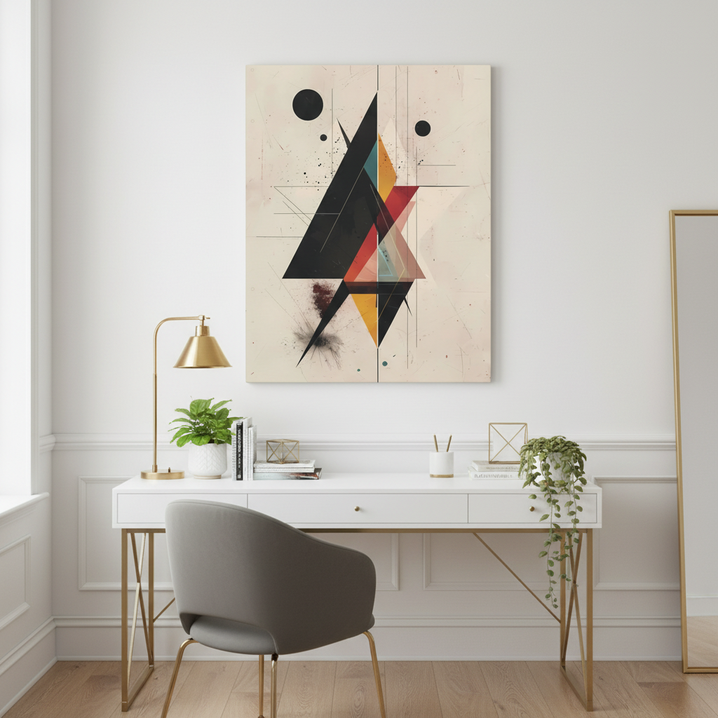 Deconstructed Geometry Canvas Art: Abstract Tension in Black and Gold