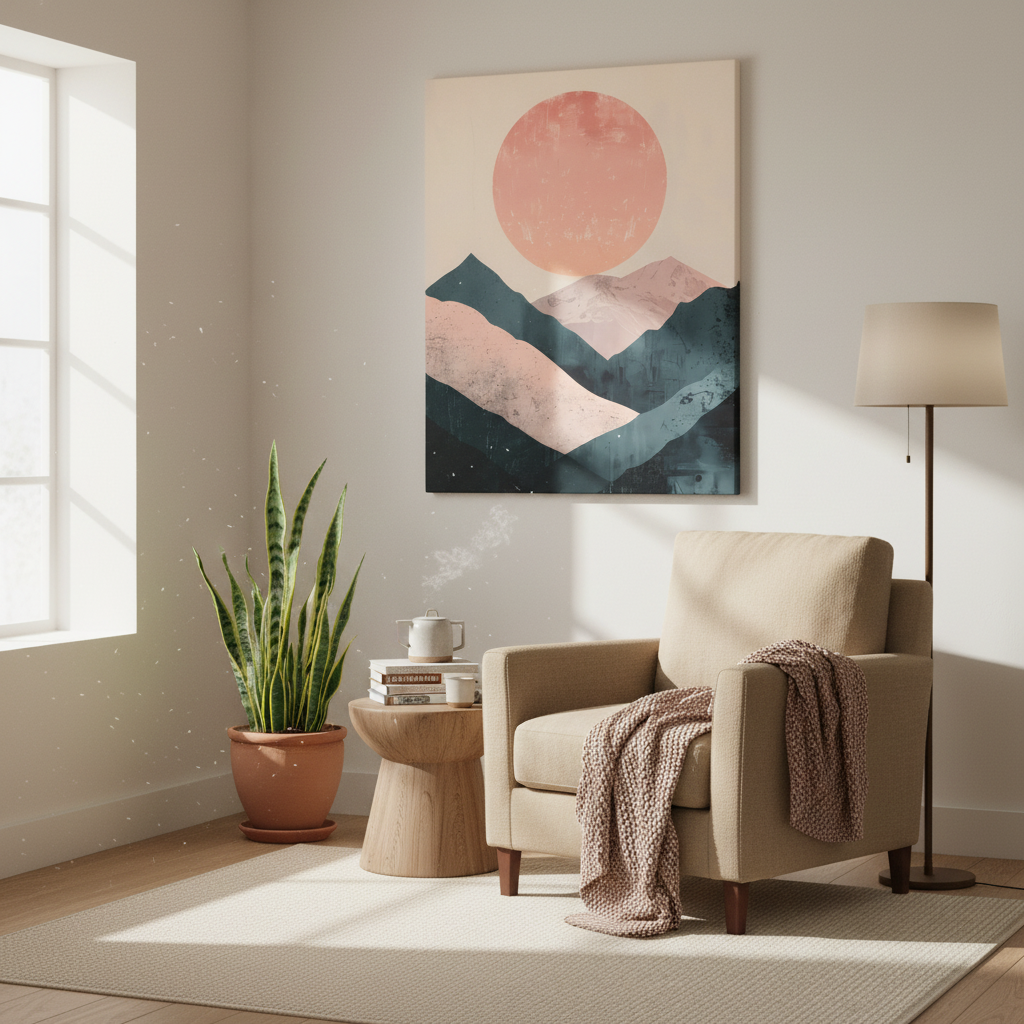 Desert Serenity Canvas Art: Dusty Rose Mountain Sunset