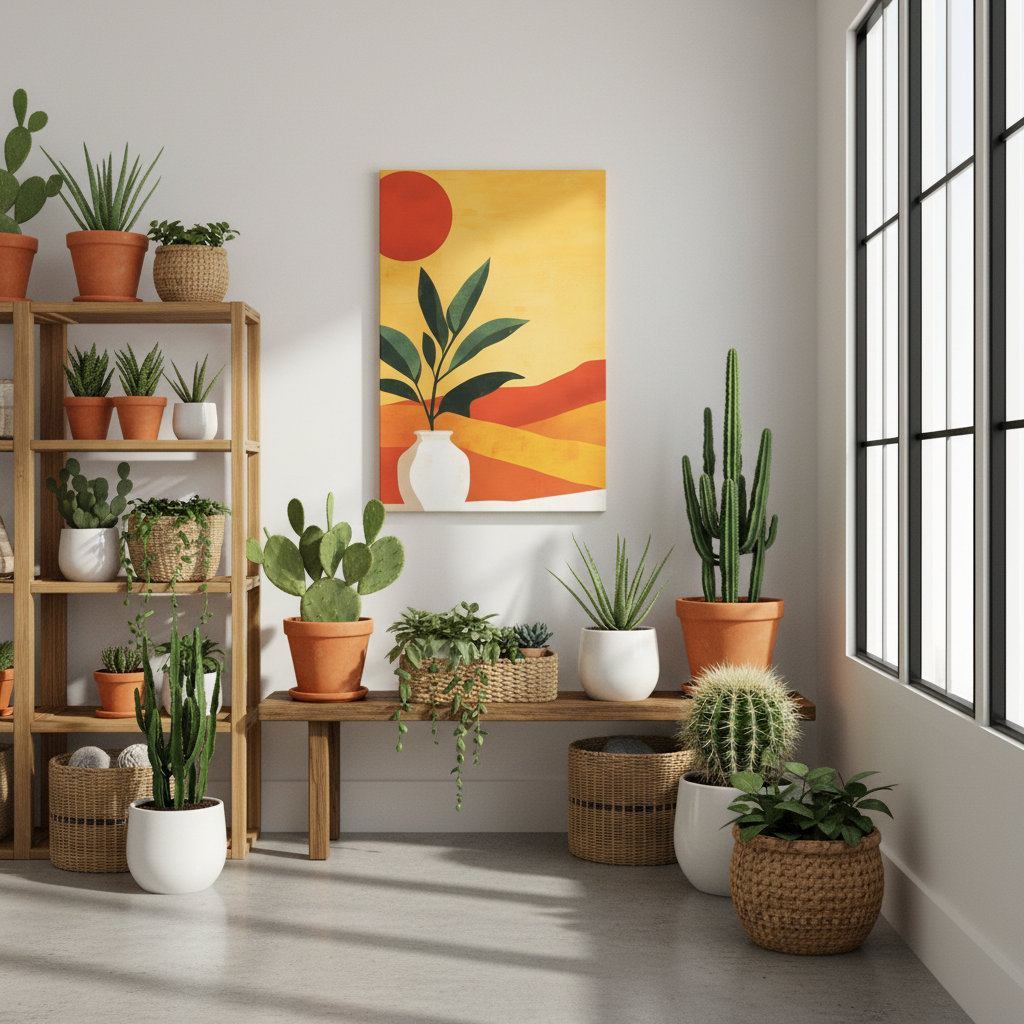 Desert Sun Plant Canvas — Matte Stretched Wall Art