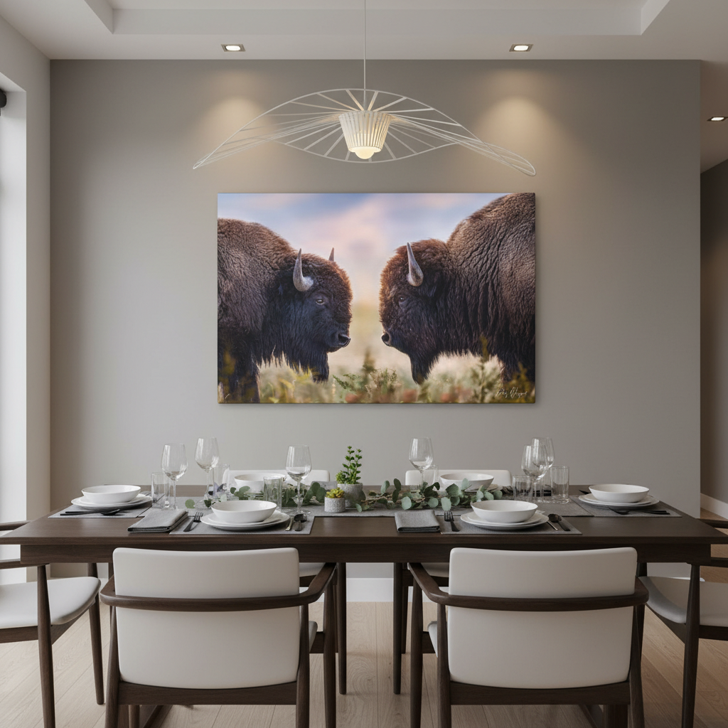 Bison Showdown at Sunrise – Wildlife Canvas Print (Matte 1.25") by Patsy Weingart