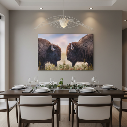 Bison Showdown at Sunrise – Wildlife Canvas Print (Matte 1.25") by Patsy Weingart