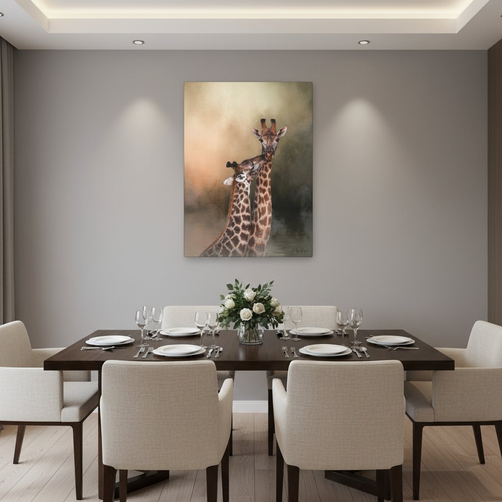 Grace at the Water’s Edge – African Giraffe Pair Canvas Print by Photographer Patsy Weingart