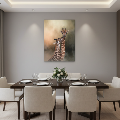 Grace at the Water’s Edge – African Giraffe Pair Canvas Print by Photographer Patsy Weingart