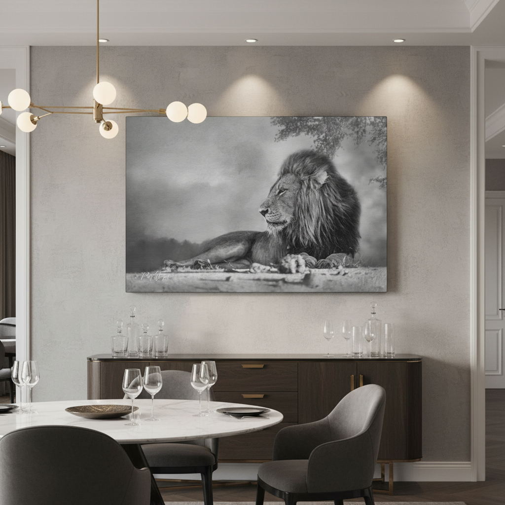 Shaded Monarch – Black and White Resting Lion by Photographer Patsy Weingart