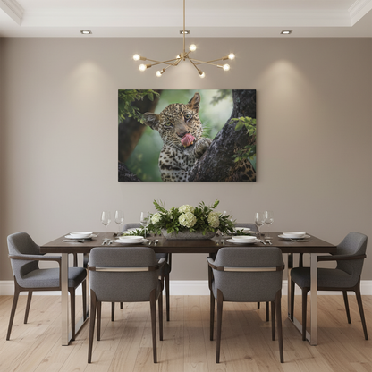 Leopard Gaze in the Canopy – African Wildlife Canvas Print by Photographer Patsy Weingart