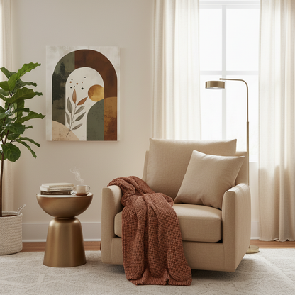 Abstract Arch Botanical Canvas Print — Earth Tone Minimal Wall Art