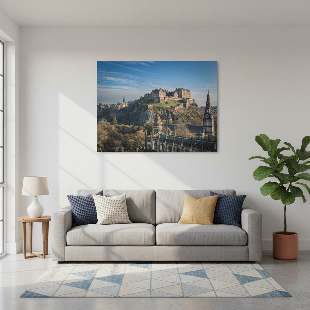 Edinburgh Castle in Sunlight, Scotland – Canvas Print by Fergus King