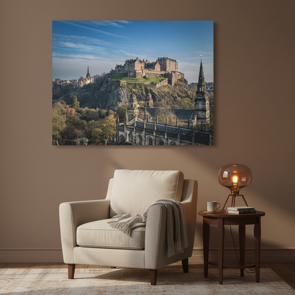 Edinburgh Castle in Sunlight, Scotland – Canvas Print by Fergus King