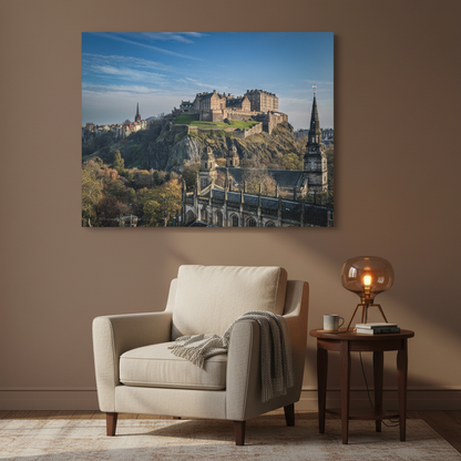 Edinburgh Castle in Sunlight, Scotland – Canvas Print by Fergus King