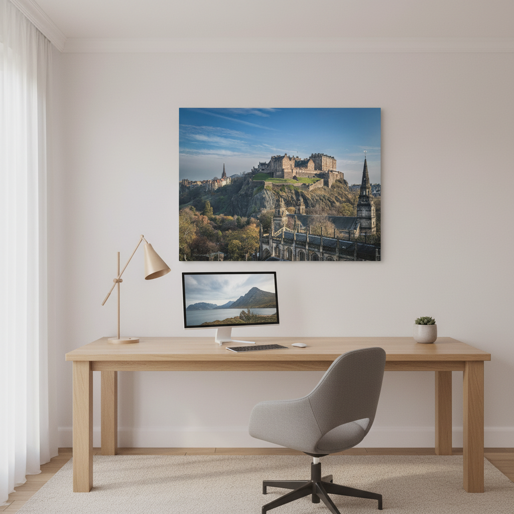 Edinburgh Castle in Sunlight, Scotland – Canvas Print by Fergus King