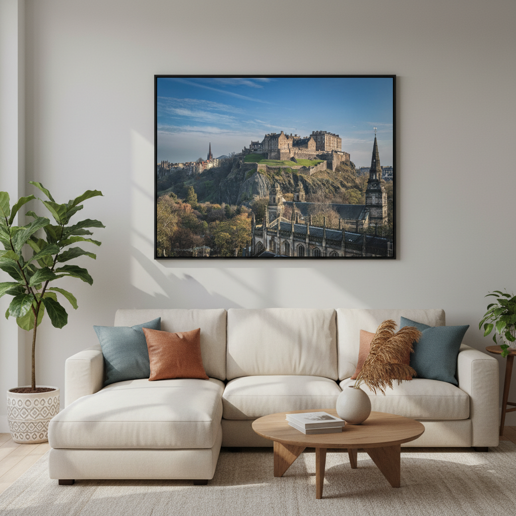 Edinburgh Castle in Sunlight, Scotland – Canvas Print by Fergus King