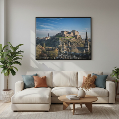 Edinburgh Castle in Sunlight, Scotland – Canvas Print by Fergus King